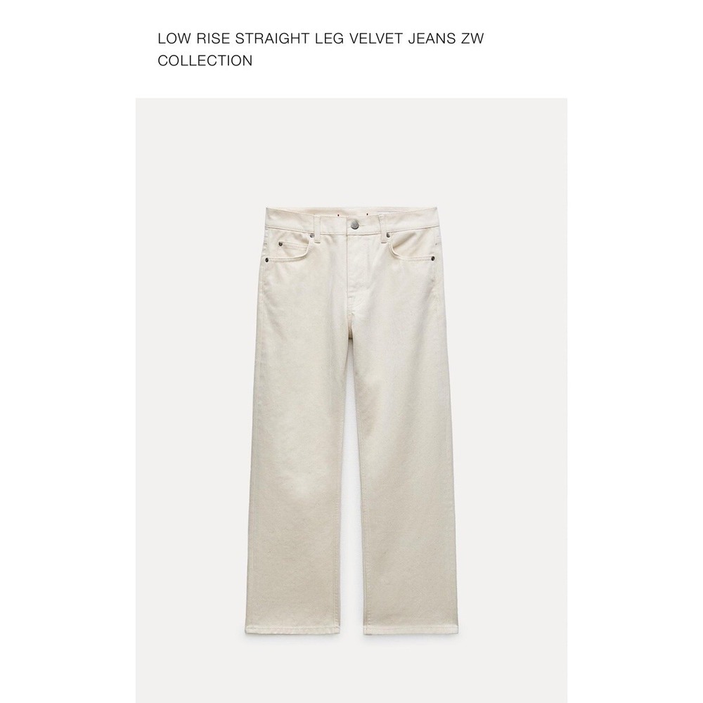 NEW Zara Beige LOW RISE‎ STRAIGHT LEG VELVET JEANS ZW COLLECTION Woman Size 8 40